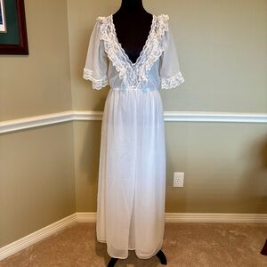 Vintage Texsheen Bridal Peignoir Set Ivory Nylon Lace Nightgown and Robe  Sz S